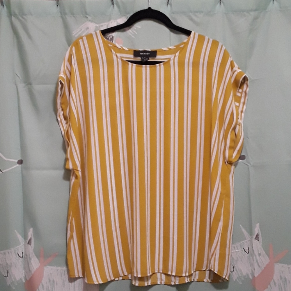 AMAZING Mustard and White Striped Blouse  Sz 2x